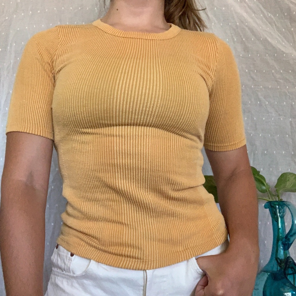 mustard yellow ribbed fitted top